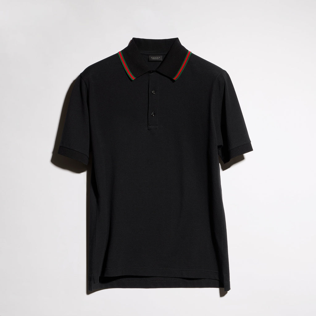 Cotton jersey piquet polo shirt - black