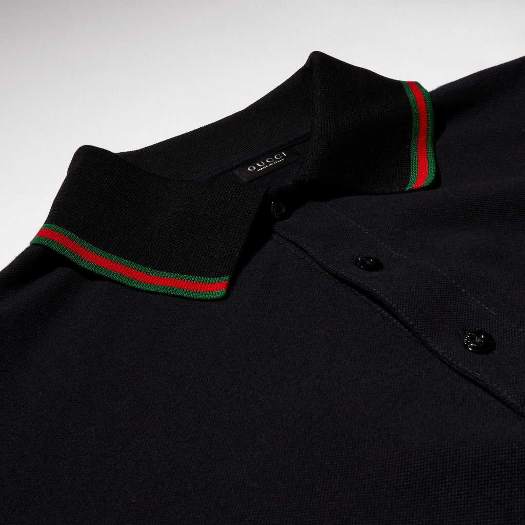 Cotton jersey piquet polo shirt - black