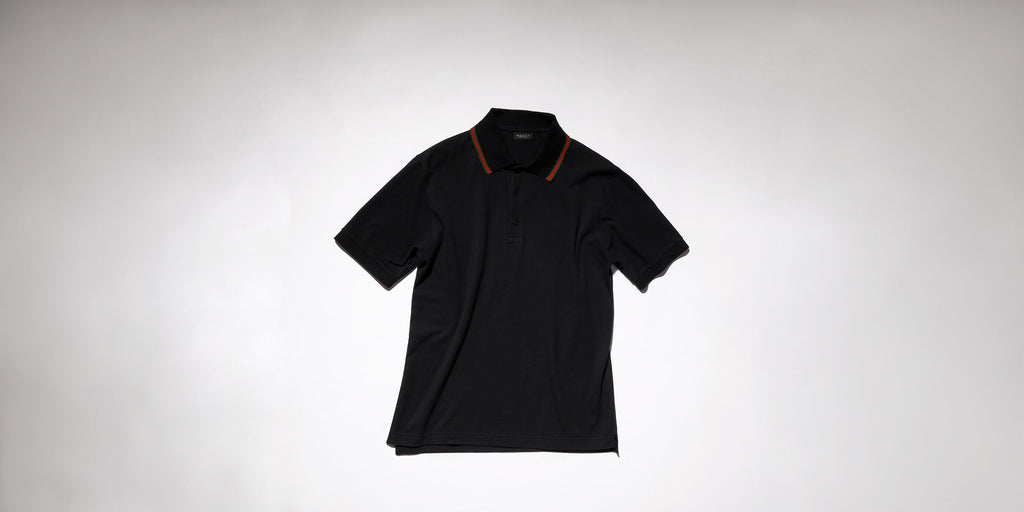 Cotton jersey piquet polo shirt - black