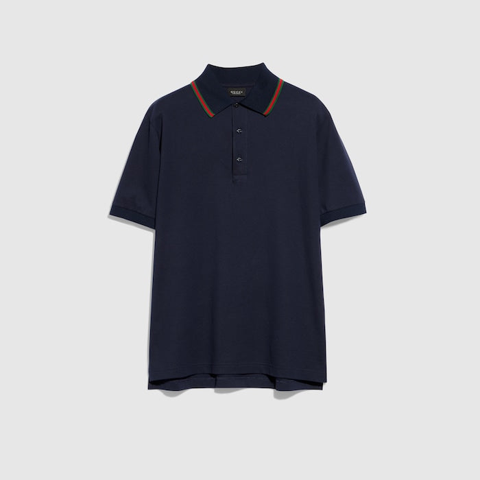 Cotton jersey piquet polo shirt - dark blue