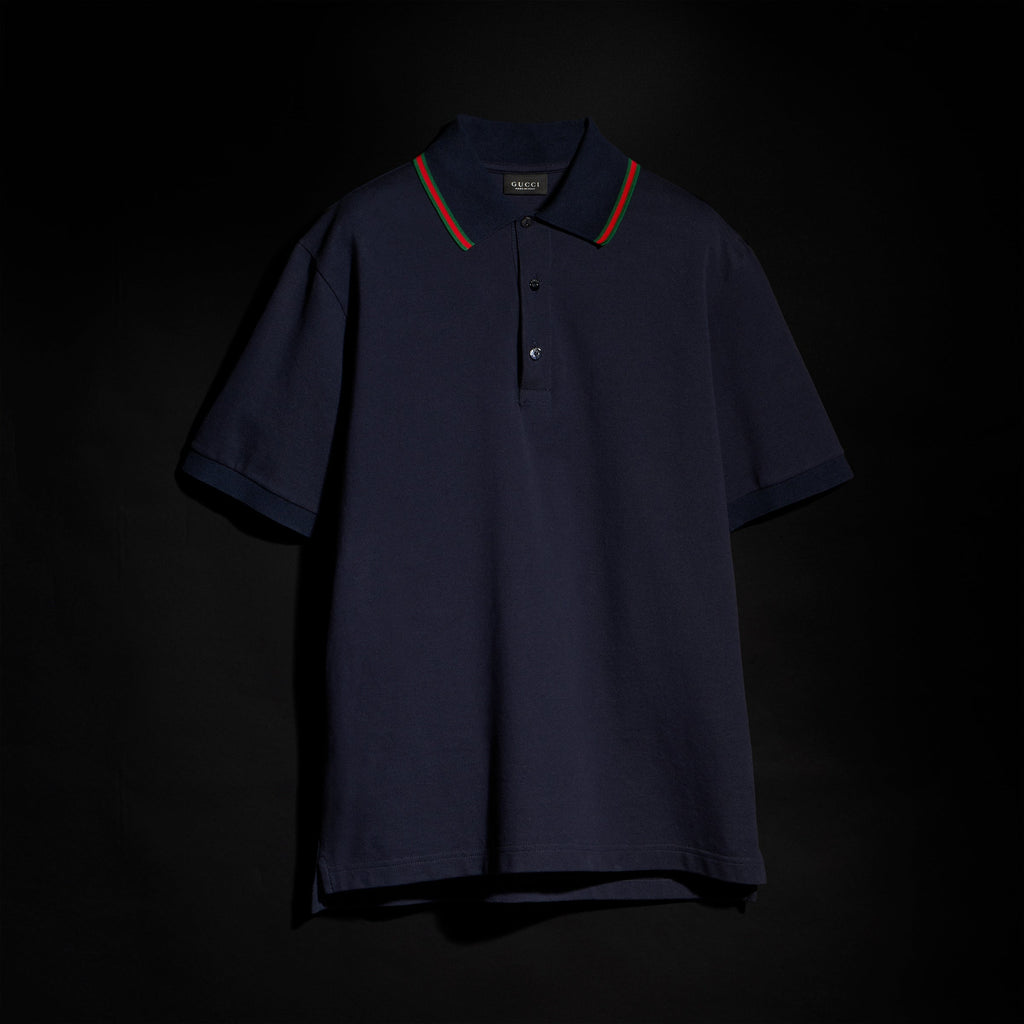Cotton jersey piquet polo shirt - dark blue