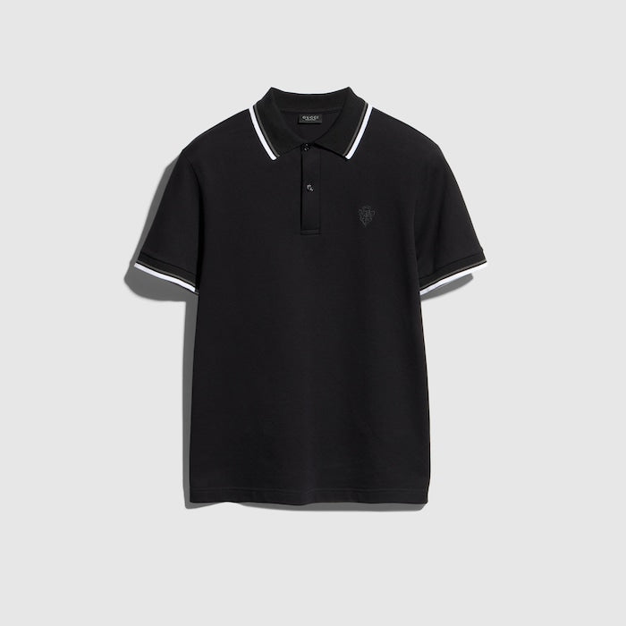 Cotton piquet polo shirt with embroidery - black