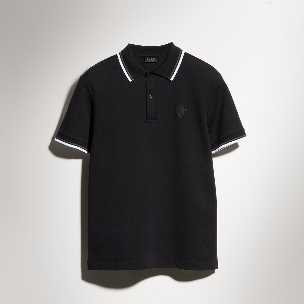 Cotton piquet polo shirt with embroidery - black