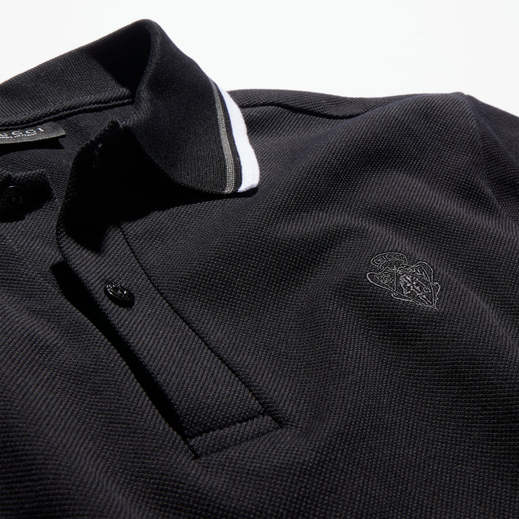 Cotton piquet polo shirt with embroidery - black