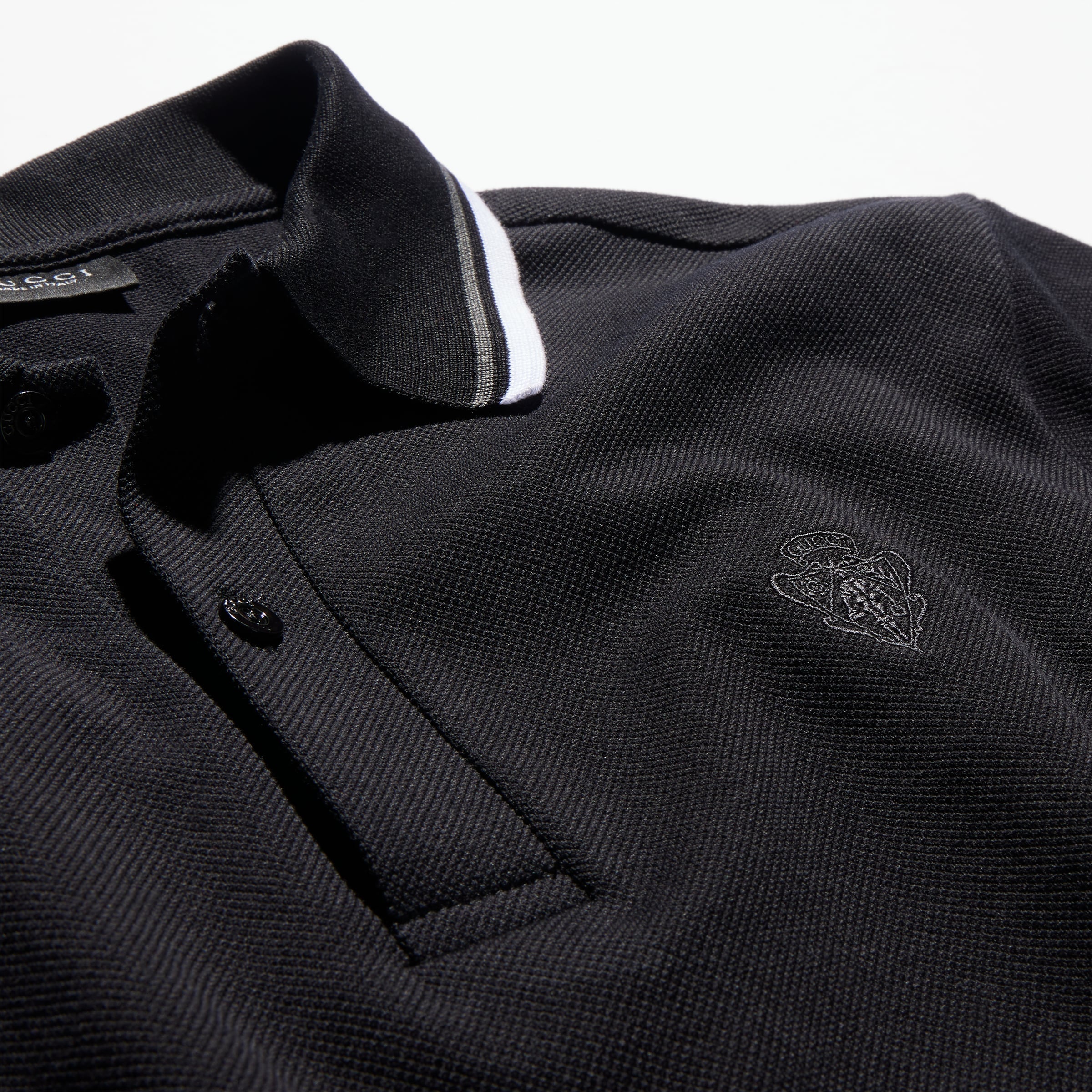 Cotton piquet polo shirt with embroidery - black