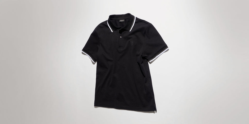 Cotton piquet polo shirt with embroidery - black
