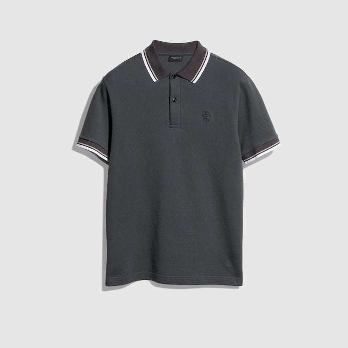 Cotton piquet polo shirt with embroidery - dark grey