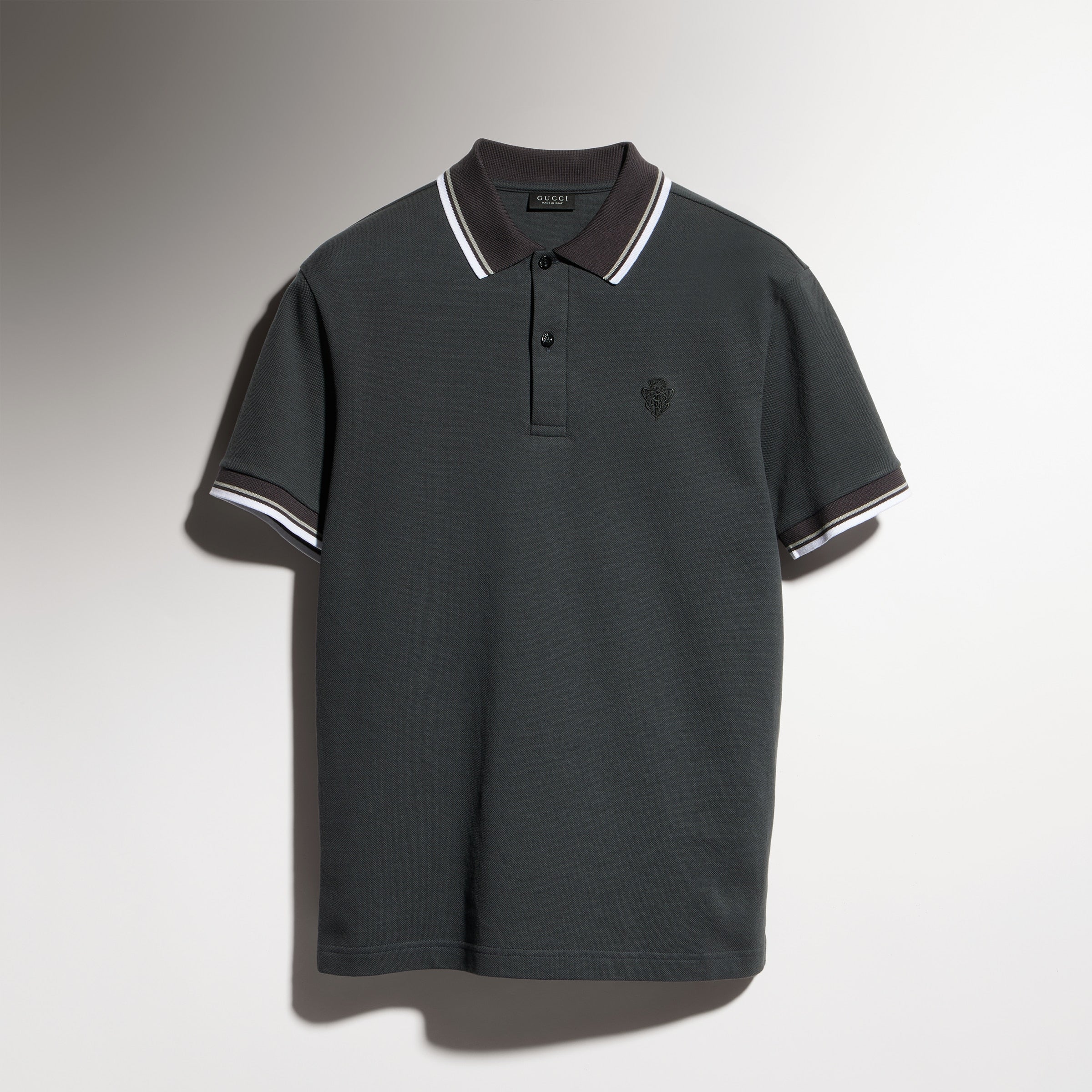 Cotton piquet polo shirt with embroidery - dark grey