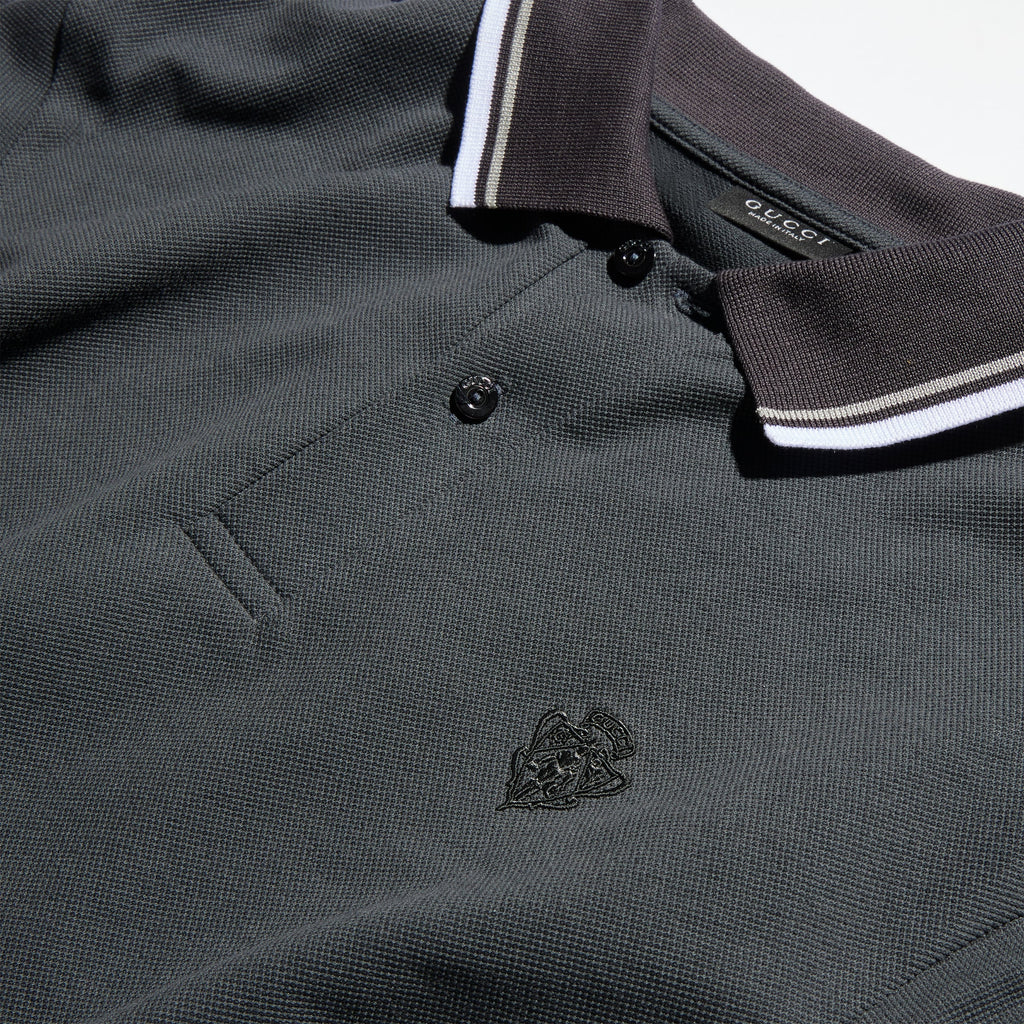 Cotton piquet polo shirt with embroidery - dark grey