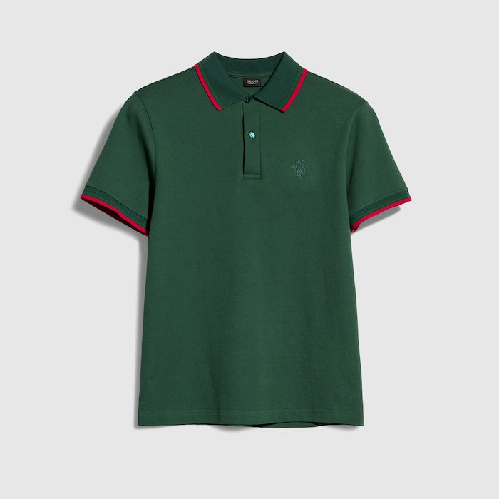 Cotton piquet polo shirt with embroidery - dark green