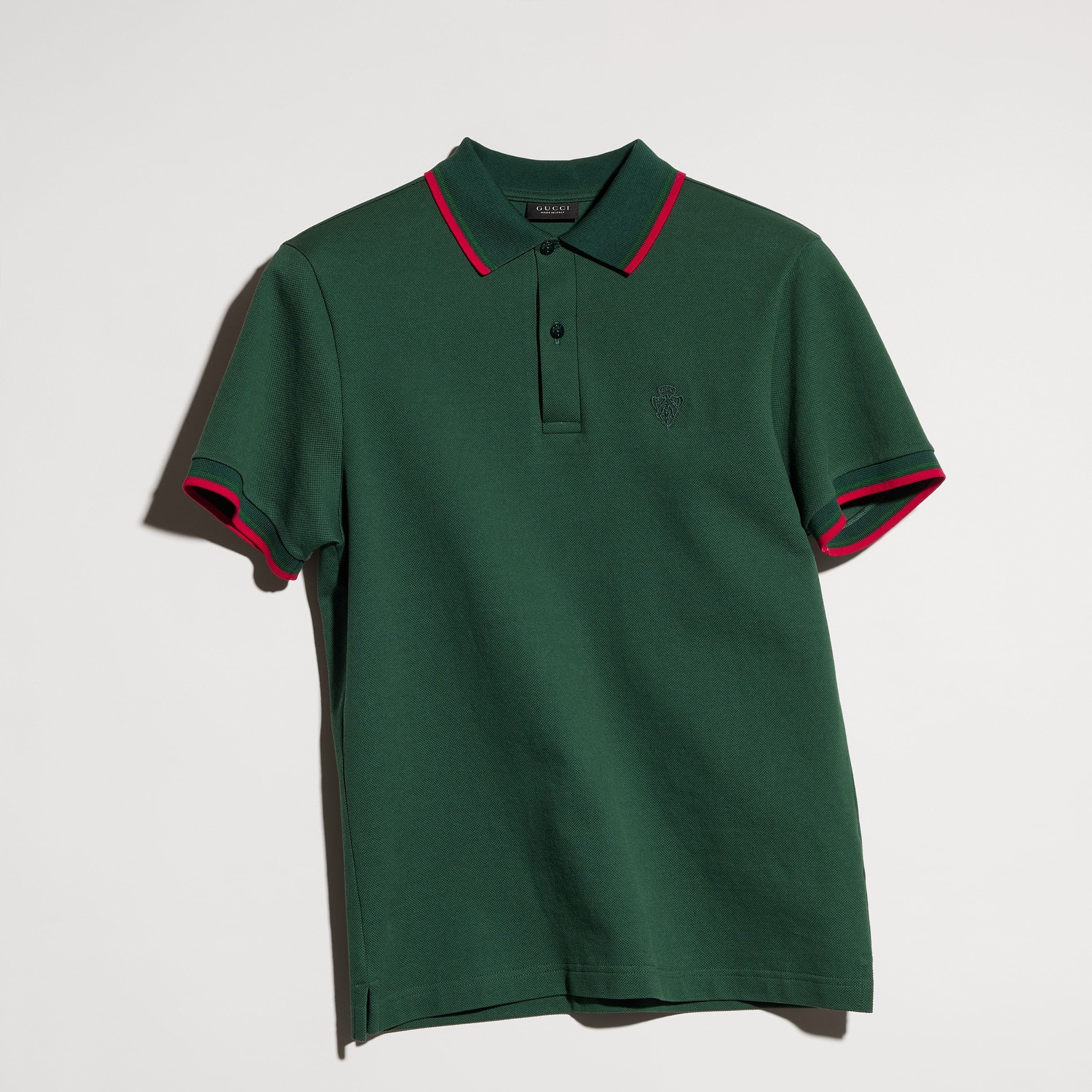 Cotton piquet polo shirt with embroidery - dark green