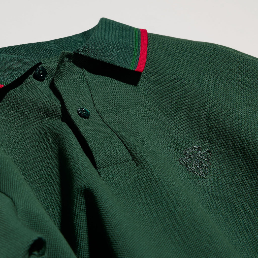 Cotton piquet polo shirt with embroidery - dark green