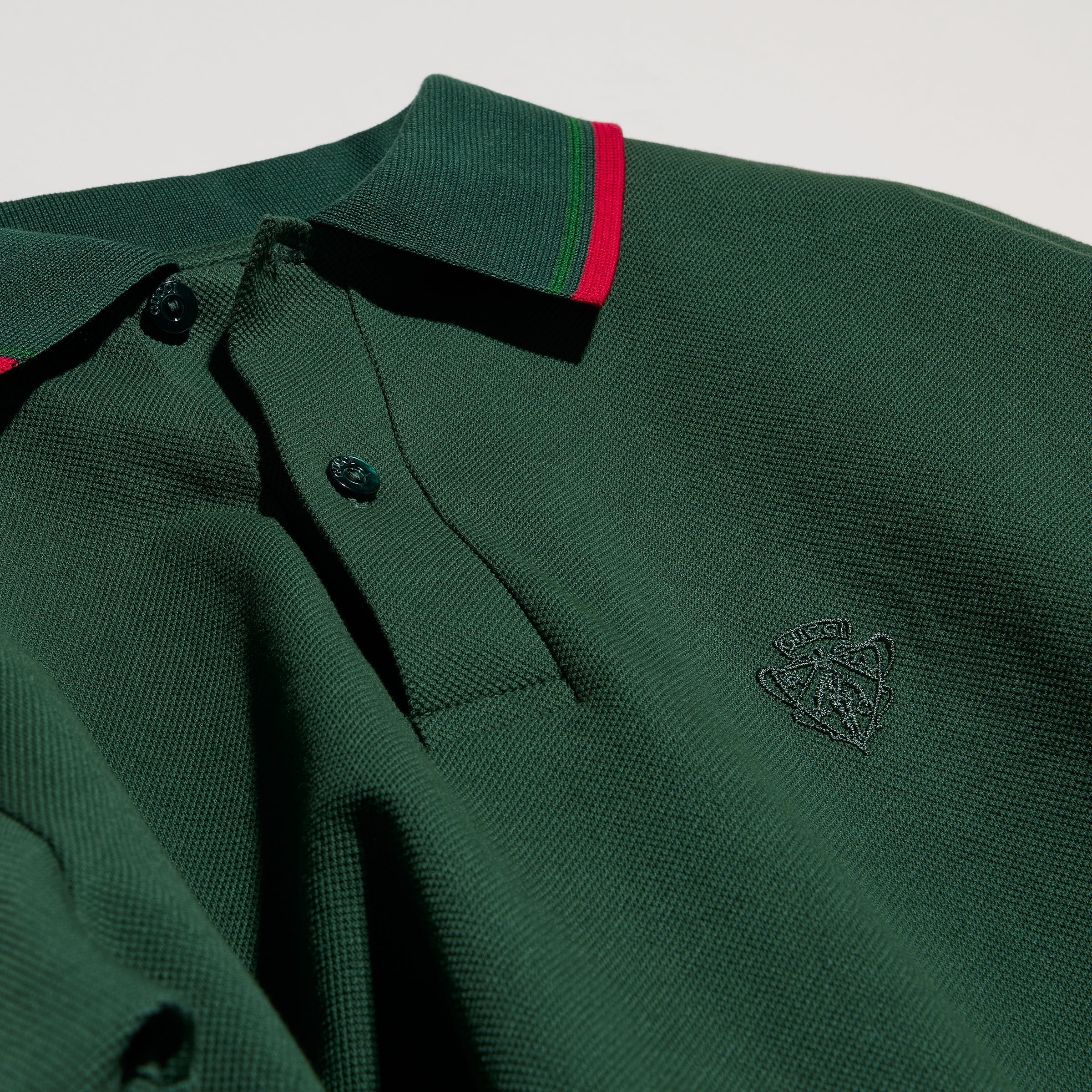 Cotton piquet polo shirt with embroidery - dark green