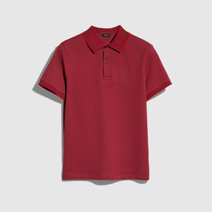 Cotton piquet polo shirt with embroidery - bordeaux