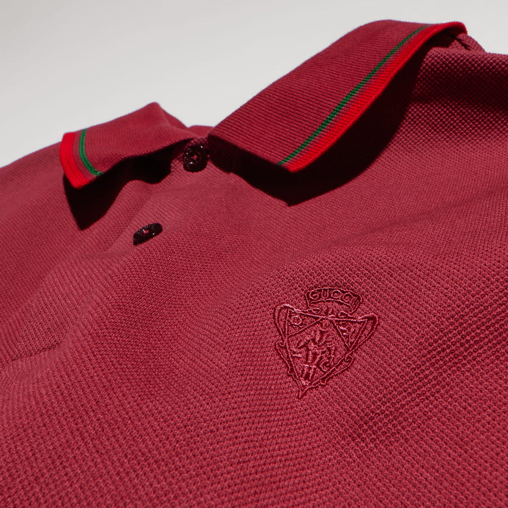 Cotton piquet polo shirt with embroidery - bordeaux