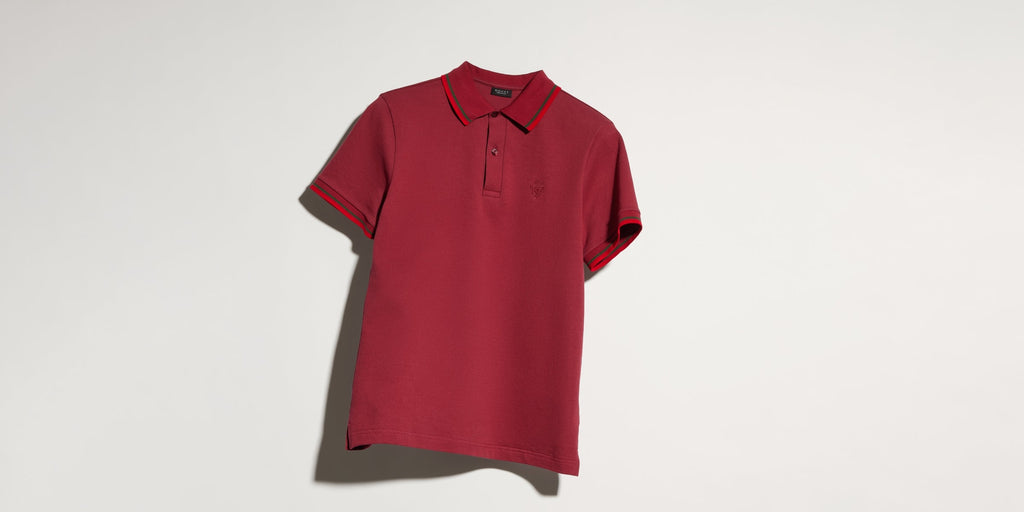 Cotton piquet polo shirt with embroidery - bordeaux