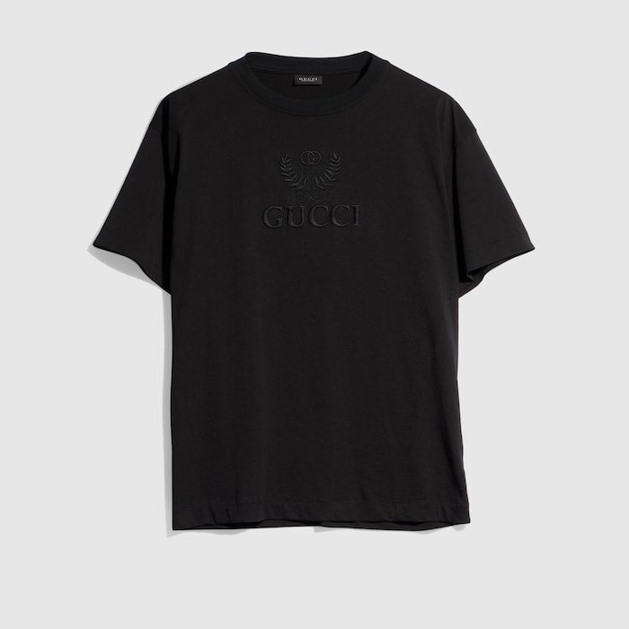 Cotton jersey T-shirt with embroidery - black