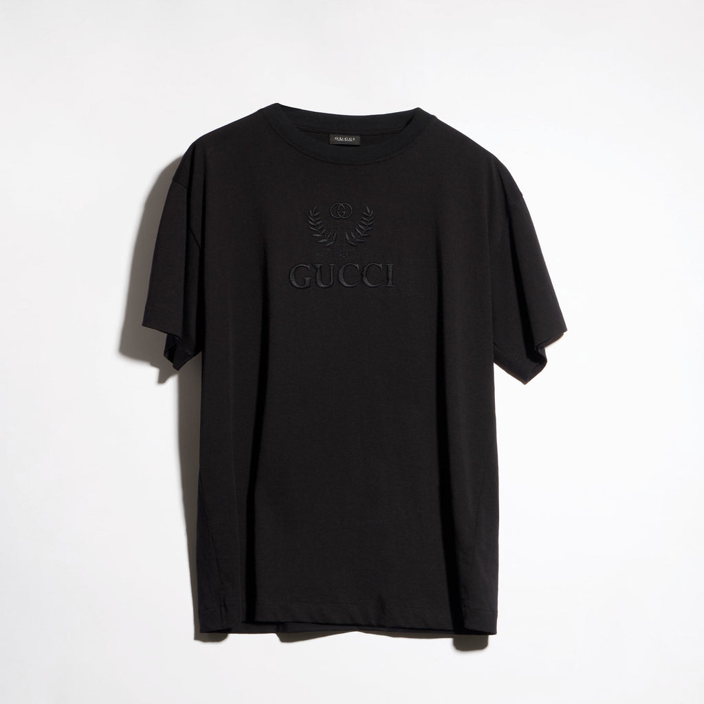 Cotton jersey T-shirt with embroidery - black