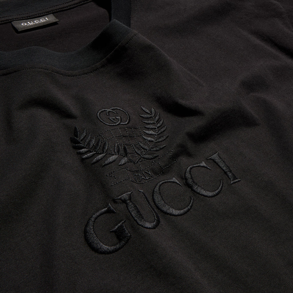 Cotton jersey T-shirt with embroidery - black
