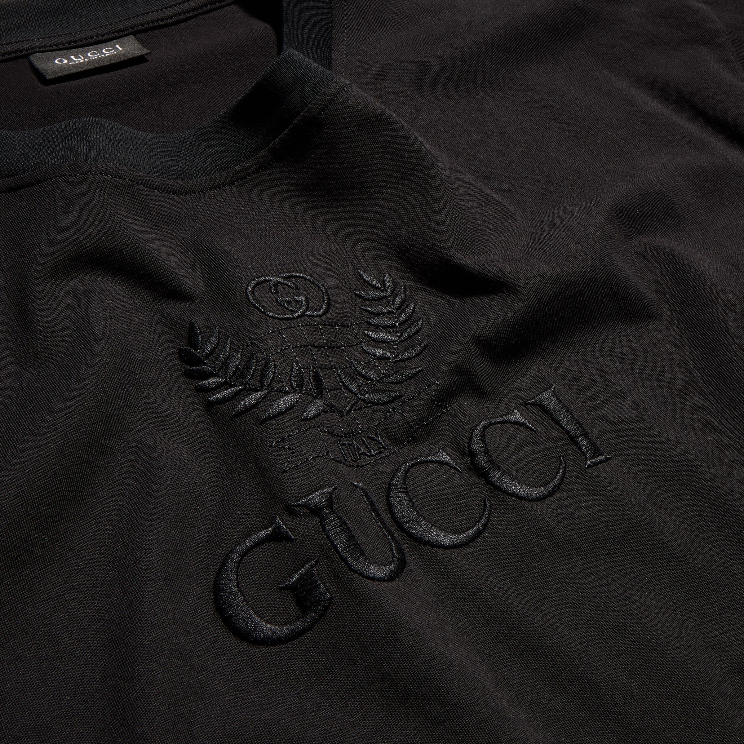 Cotton jersey T-shirt with embroidery - black
