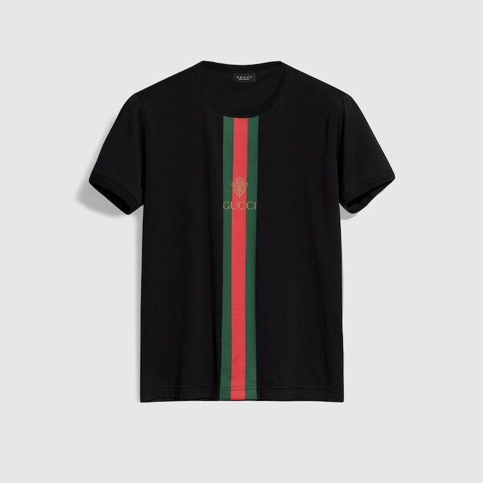 Cotton jersey T-shirt with print - black