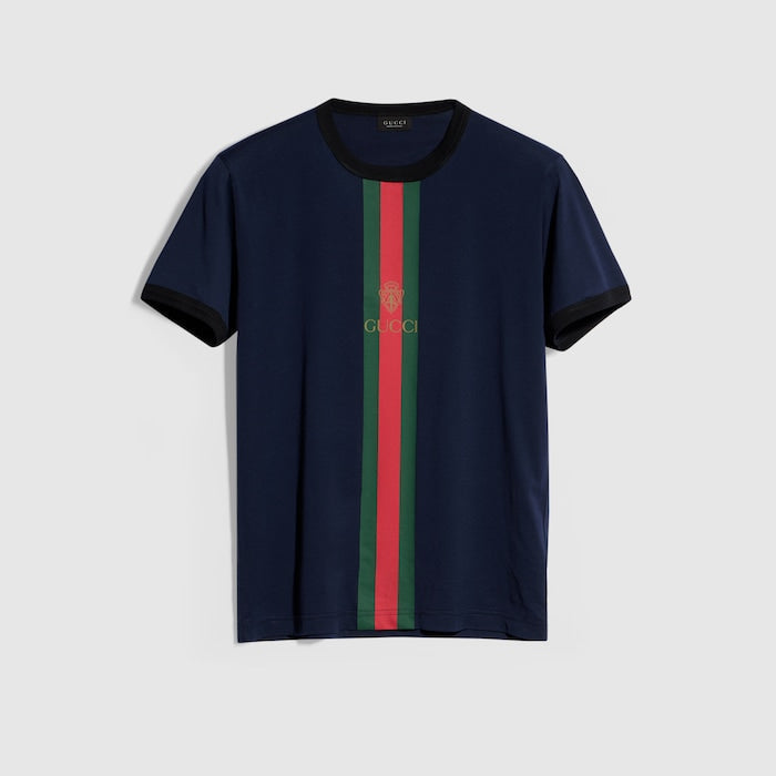Cotton jersey T-shirt with print - dark blue