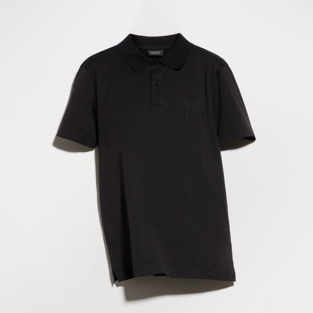 Cotton jersey polo shirt with embroidery - black