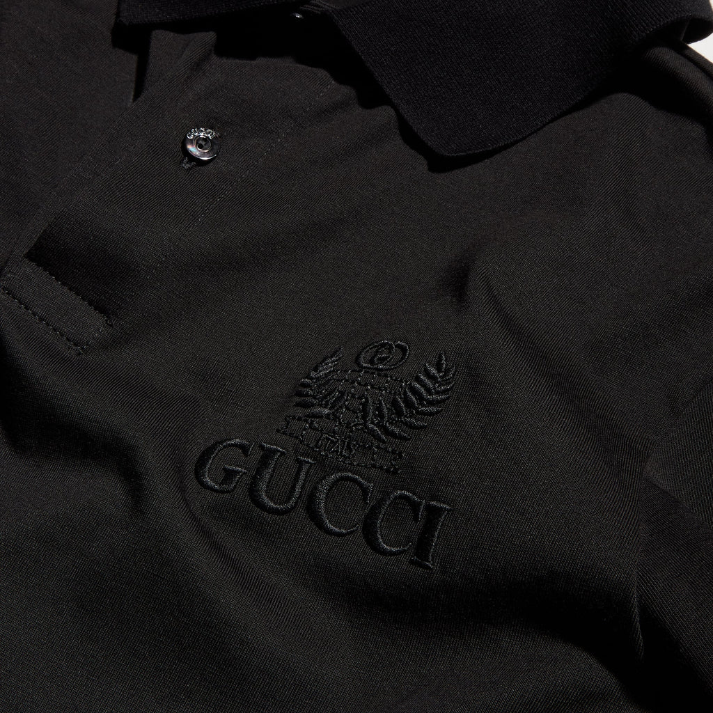 Cotton jersey polo shirt with embroidery - black