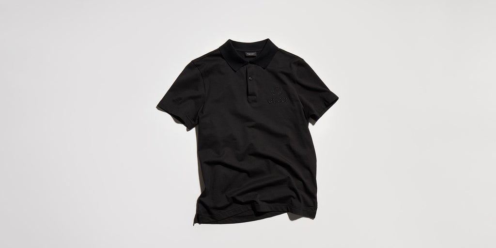 Cotton jersey polo shirt with embroidery - black