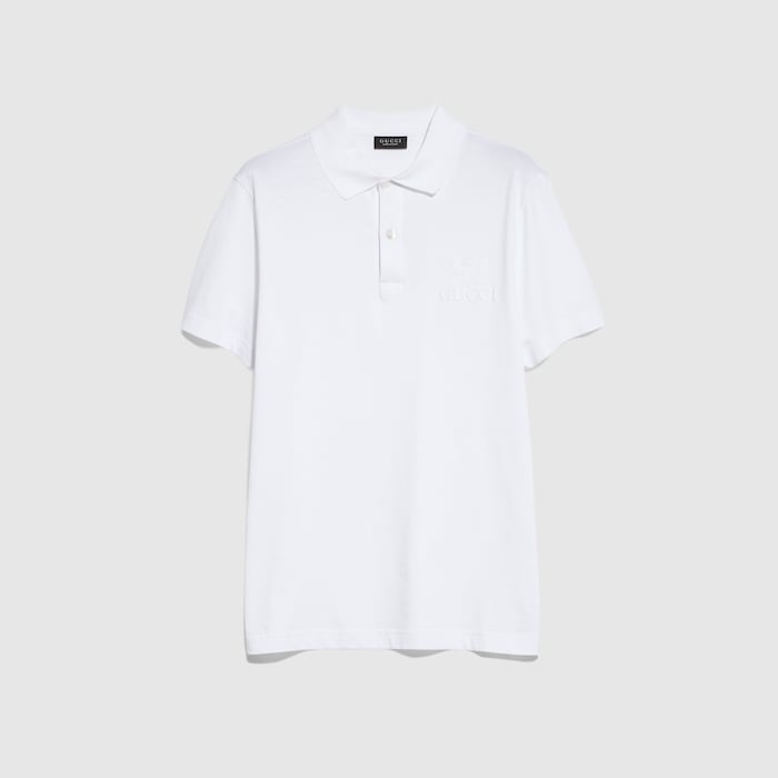 Cotton jersey polo shirt with embroidery - white