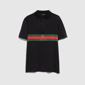 Cotton jersey polo shirt with print - black