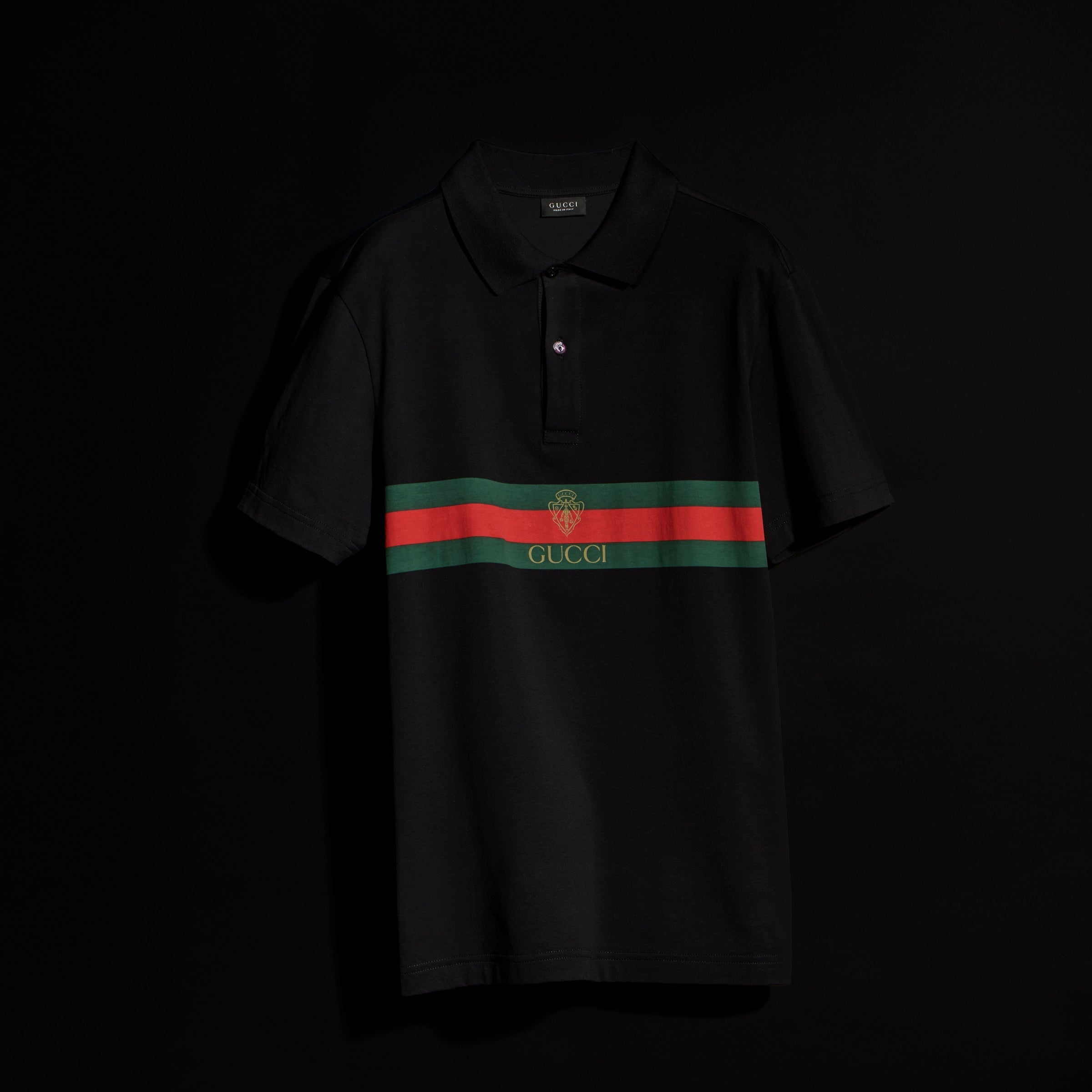 Cotton jersey polo shirt with print - black