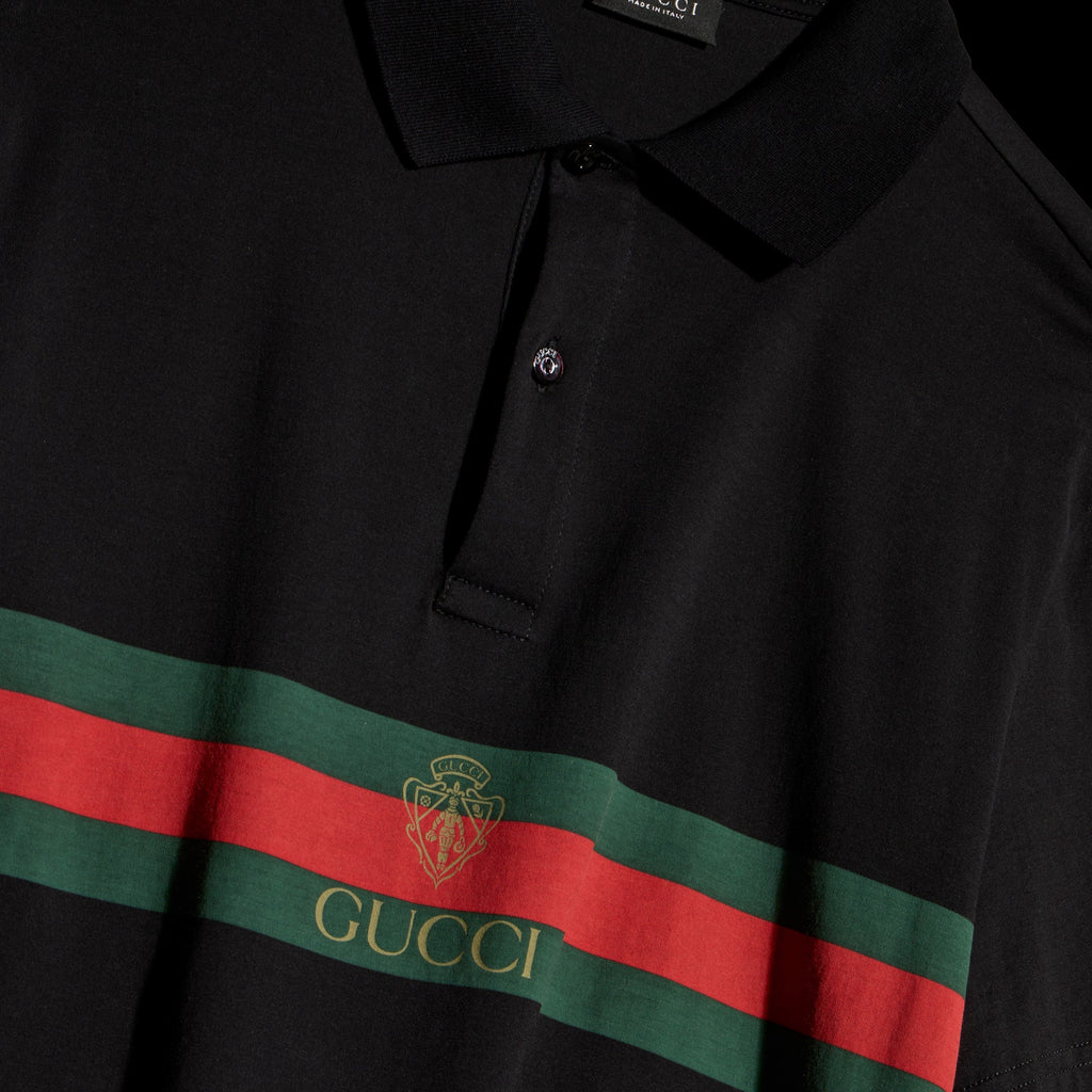 Cotton jersey polo shirt with print - black