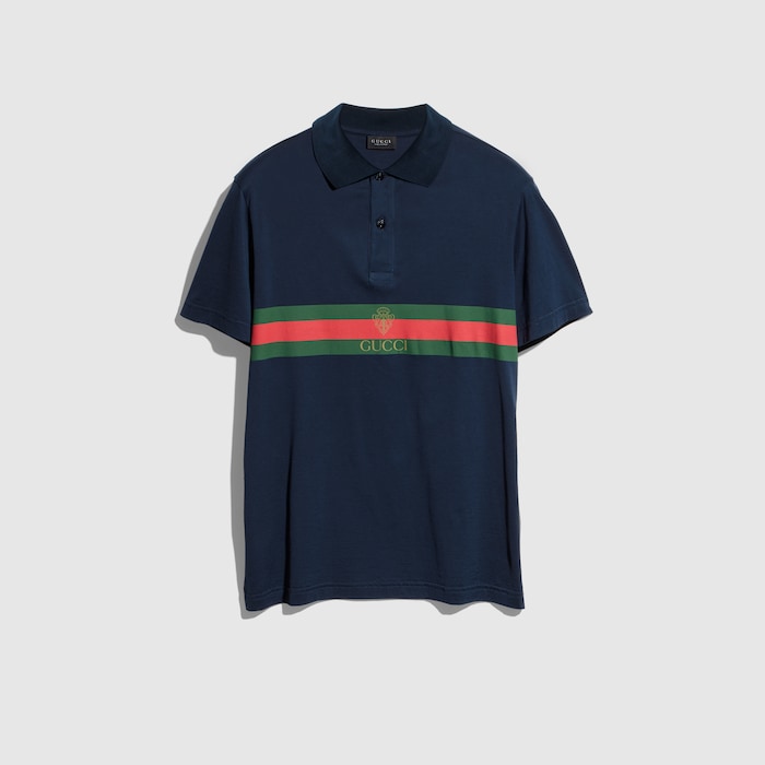 Cotton jersey polo shirt with Web - dark blue