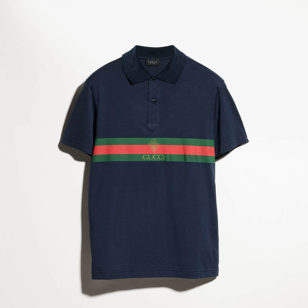Cotton jersey polo shirt with Web - dark blue