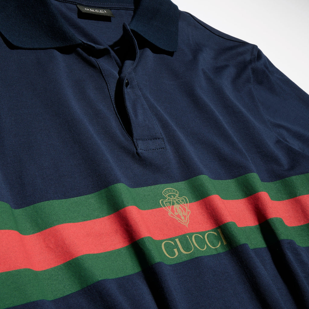Cotton jersey polo shirt with Web - dark blue