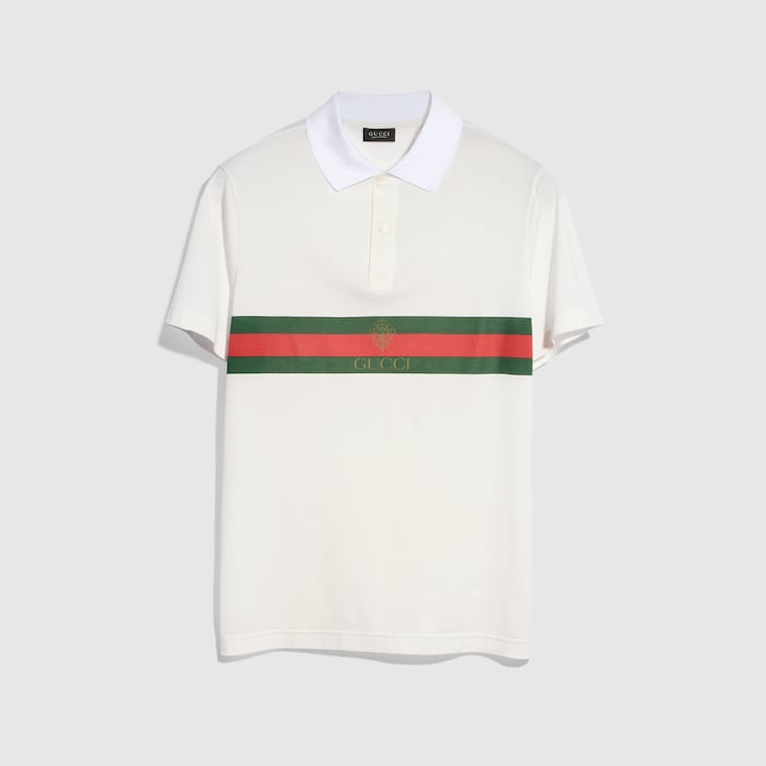 Cotton jersey polo shirt with Web - white