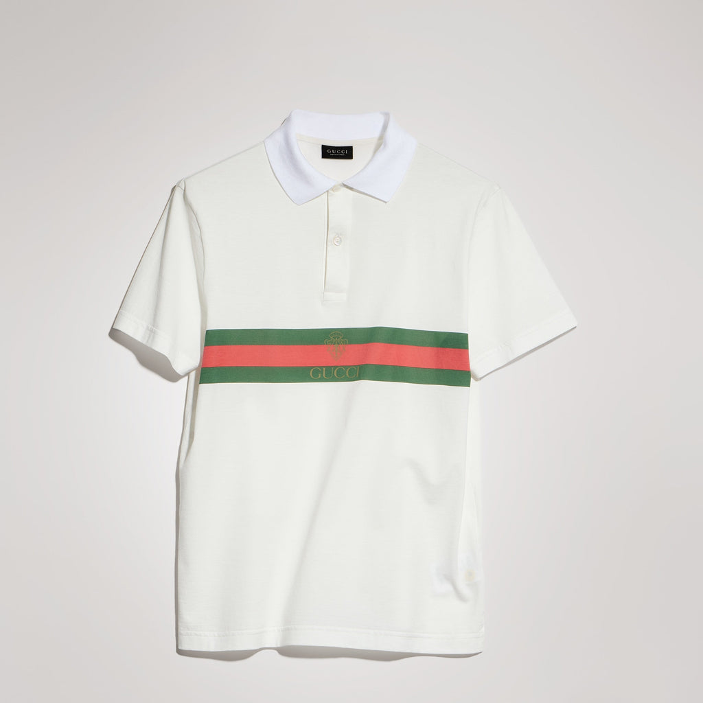 Cotton jersey polo shirt with Web - white
