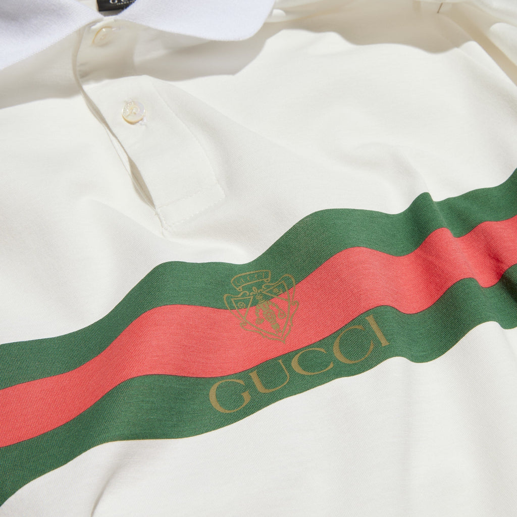 Cotton jersey polo shirt with Web - white