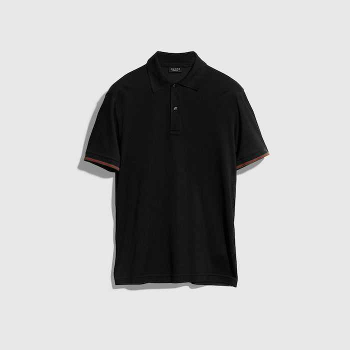 Silk jersey polo shirt with Web - black