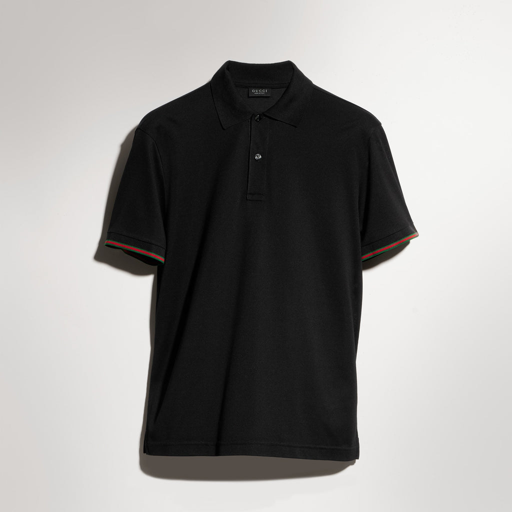 Silk jersey polo shirt with Web - black