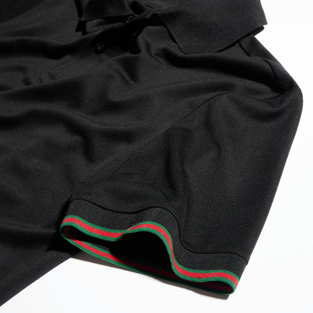 Silk jersey polo shirt with Web - black