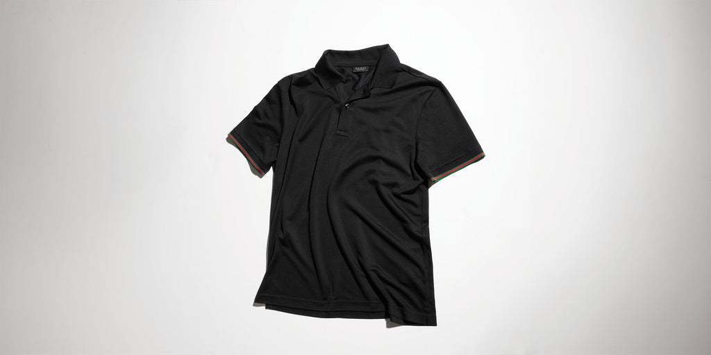 Silk jersey polo shirt with Web - black