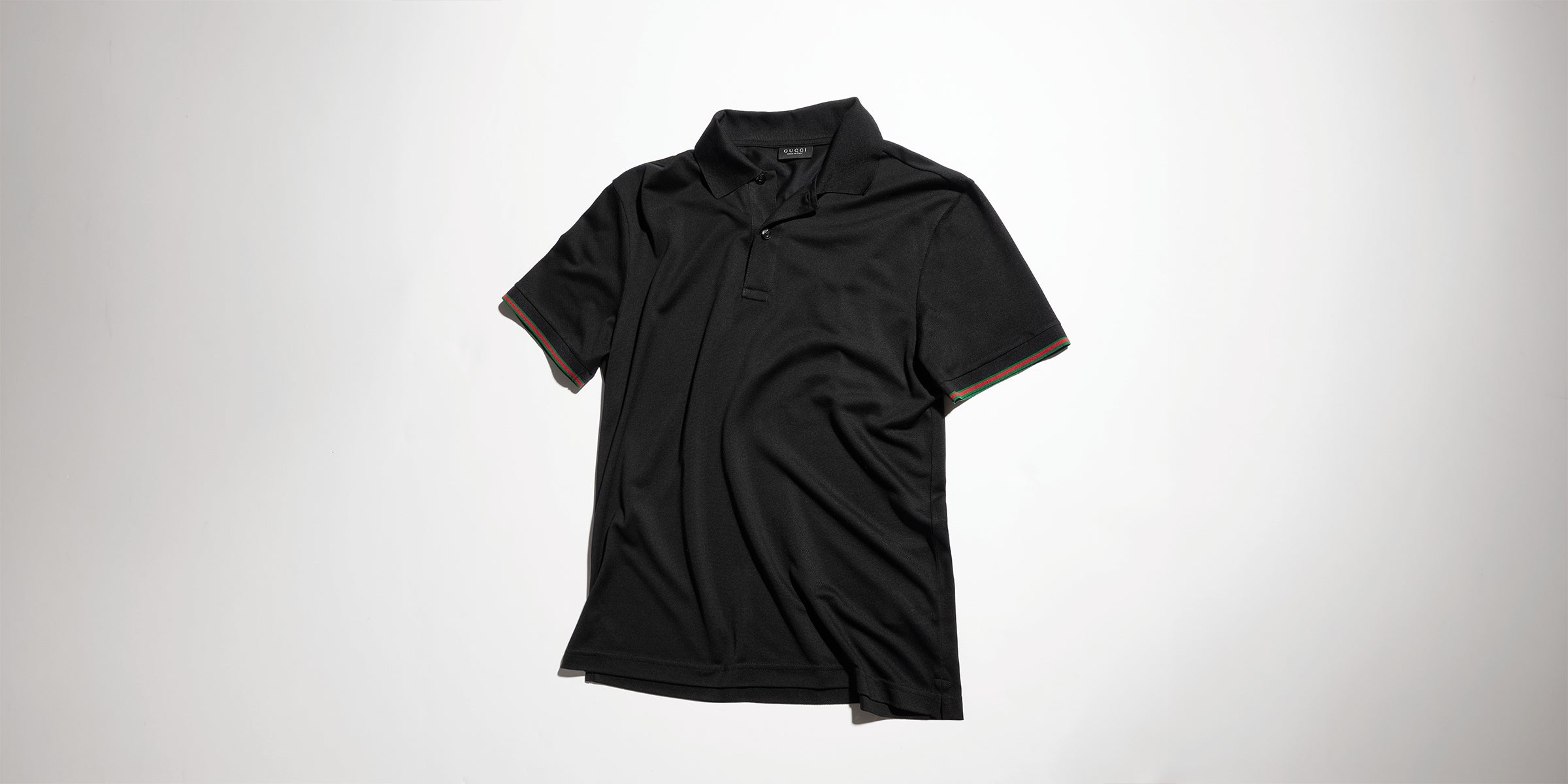 Silk jersey polo shirt with Web - black