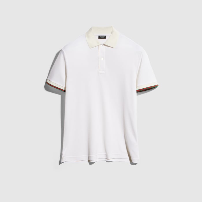 Silk jersey polo shirt with Web - white