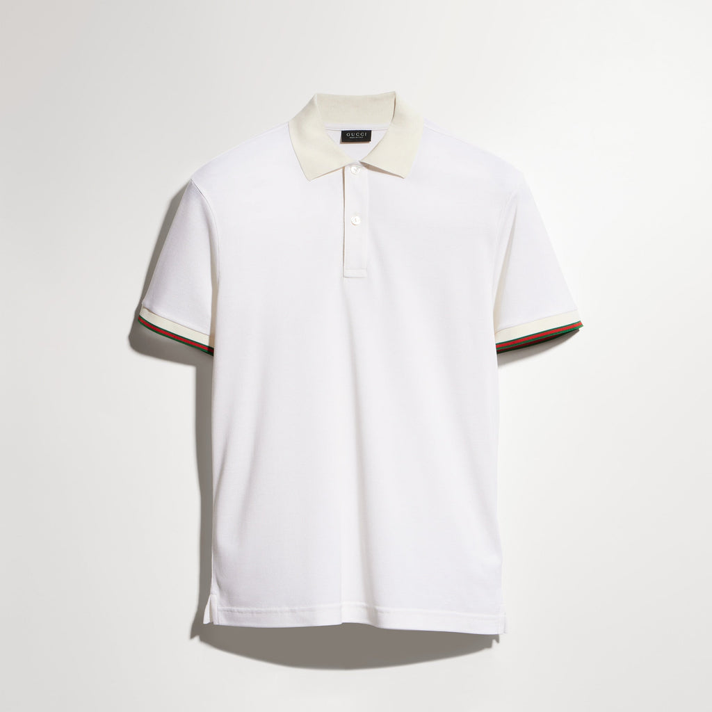 Silk jersey polo shirt with Web - white