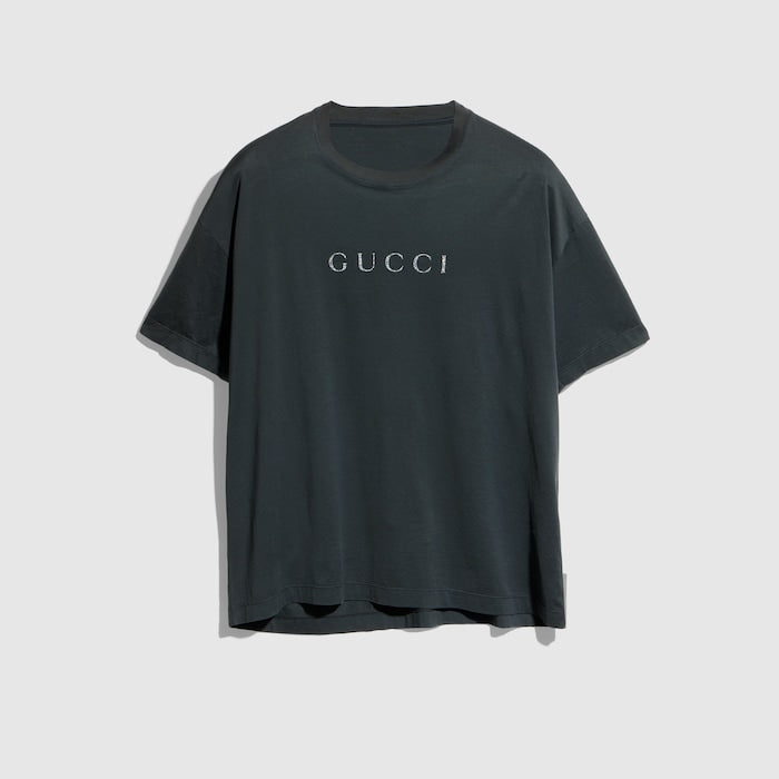 Cotton T-shirt with print - dark grey