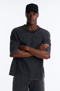 Oversized Punk Washed Raw Edge Studded Fleece Tee - Black - image 1