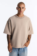 Oversized Punk Washed Raw Edge Studded Fleece Tee - Stone - image 1