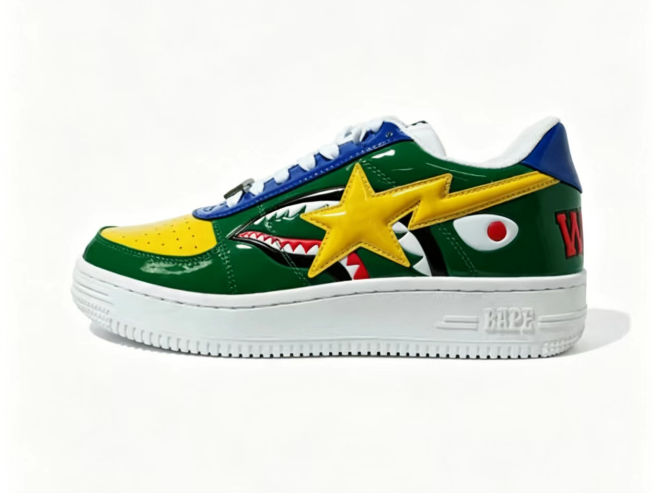BAPE Sta Low-Top Sneakers — Black / White / Green